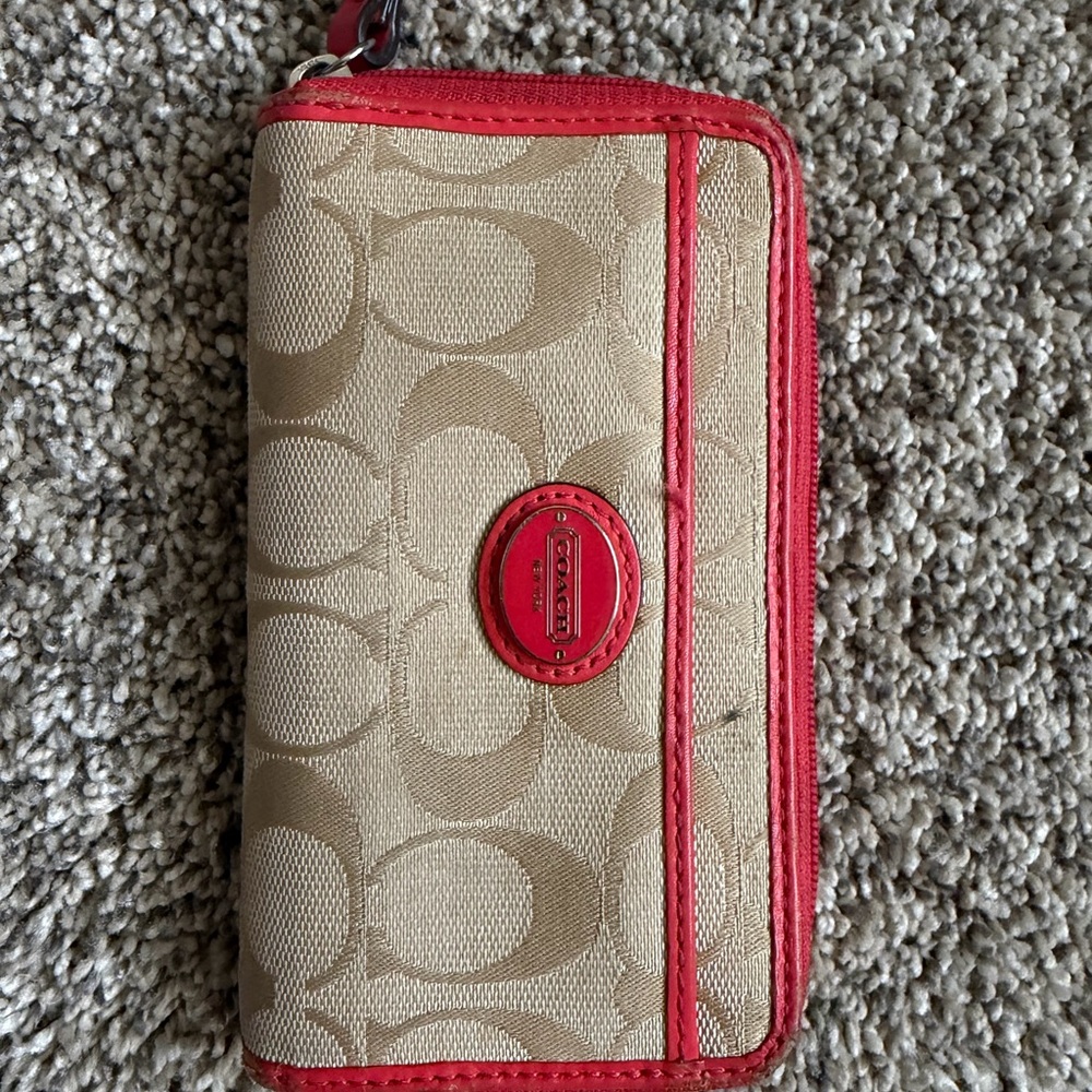 Coach Tan and Red Wristlet - Picture 2 of 6